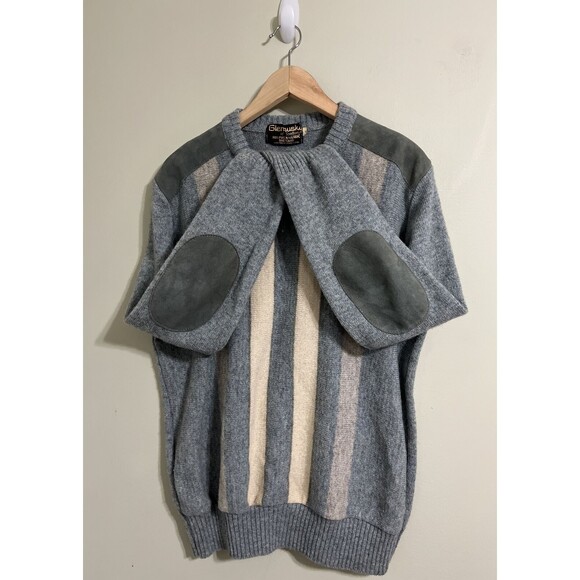 Vtg Glenhusky Of Scotland Mens Pure Wool Shetland Sweater XL Suede Patches - Picture 2 of 11